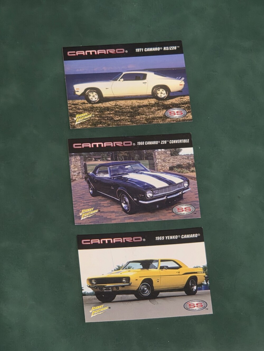 ​Vintage Johnny Lightning Chevy Camaro Collector Cards Lot of 3